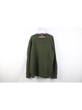 Vintage Y2K Esprit Mens XL Blank Wool Blend Ribbed Cable Knit Sweater Green